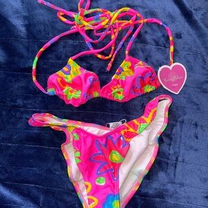 Mirror Palais Bikini Size Small NWT neon pink sugar babie